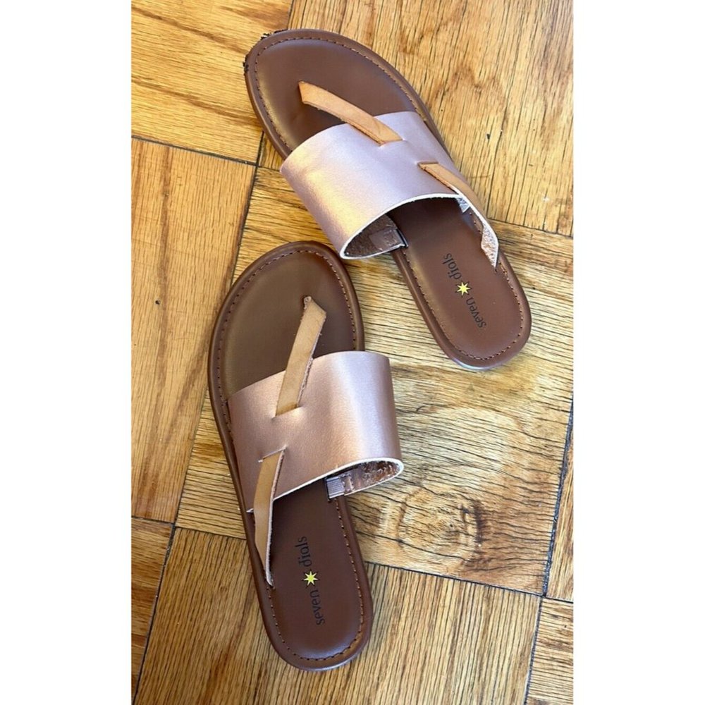 Seven Dials Metallic Rose Gold Wide-Band Slide Sandals